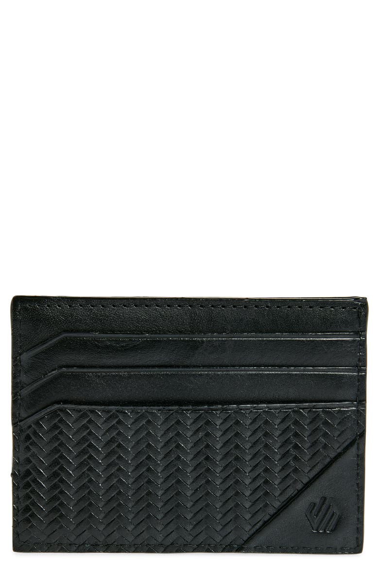 Johnston & Murphy Basketweave Card Holder, Main, color, Black