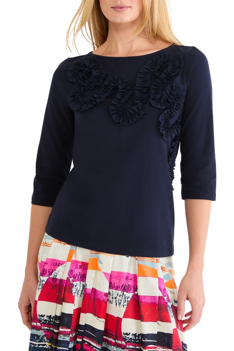Ruffle Appliqué Knit Top, Main, color, DARK INDIGO