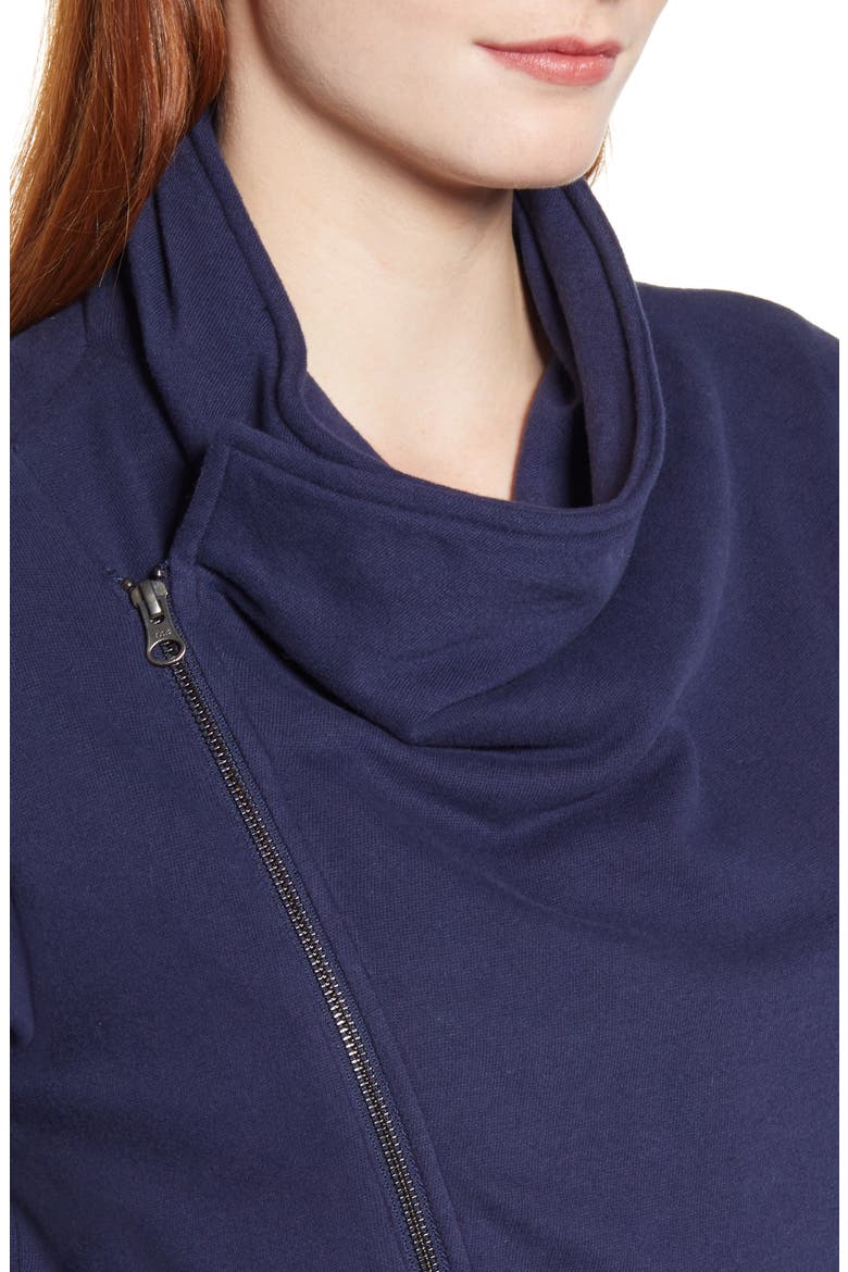 Asymmetrical Drape Collar Terry Jacket, Alternate, color, NAVY PEACOAT