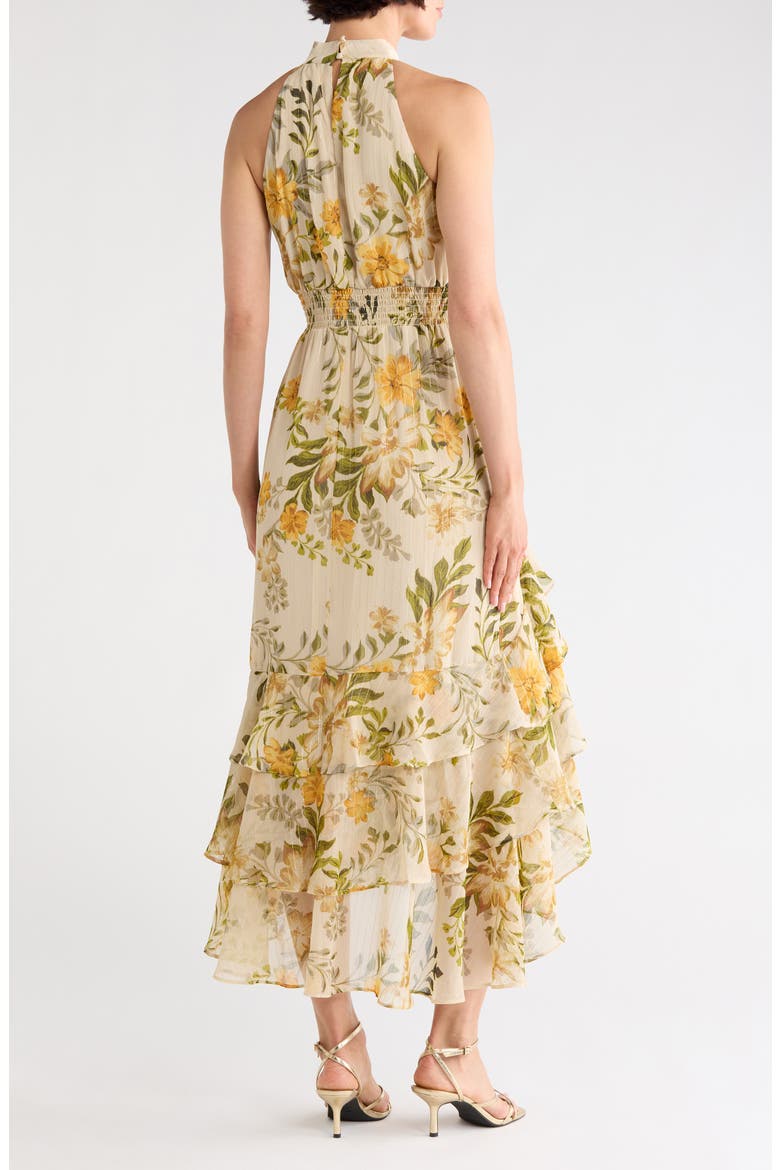 Floral Halter Neck Ruffle Chiffon Maxi Dress, Alternate, color, SUNFLOWER