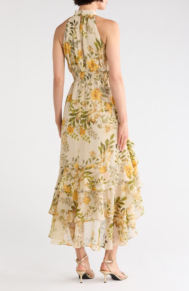 CeCe Floral Halter Neck Ruffle Chiffon Maxi Dress, Alternate, color, Sunflower