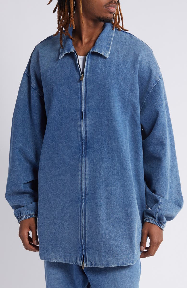 Fear of God Essentials Oversize Denim Zip Jacket, Alternate, color, 