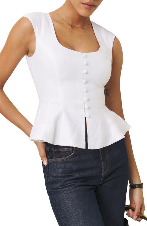 Reformation Paolina Linen Peplum Top In White