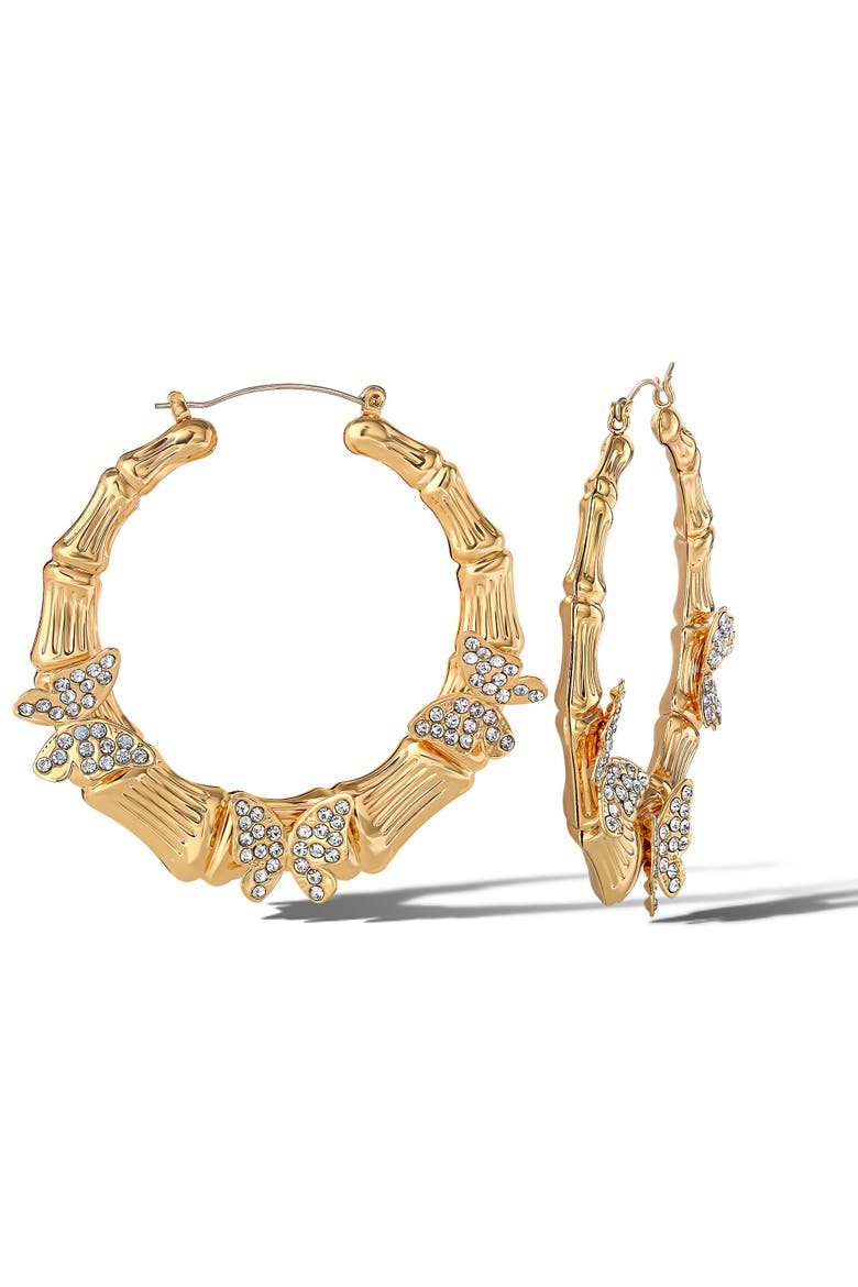 Butterfly on Hoops Earrings, Main, color, Gold