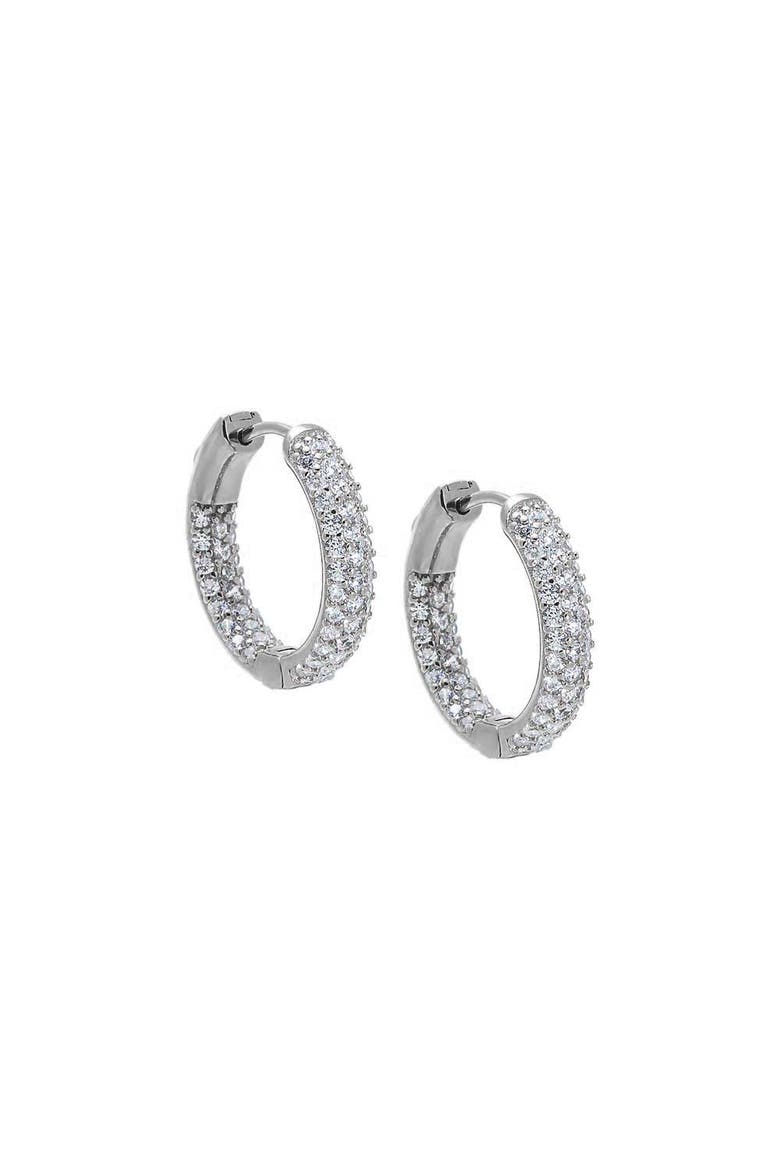 Pave Rounded Inside Out Hoop Earring, Main, color, Silver - 17 MM