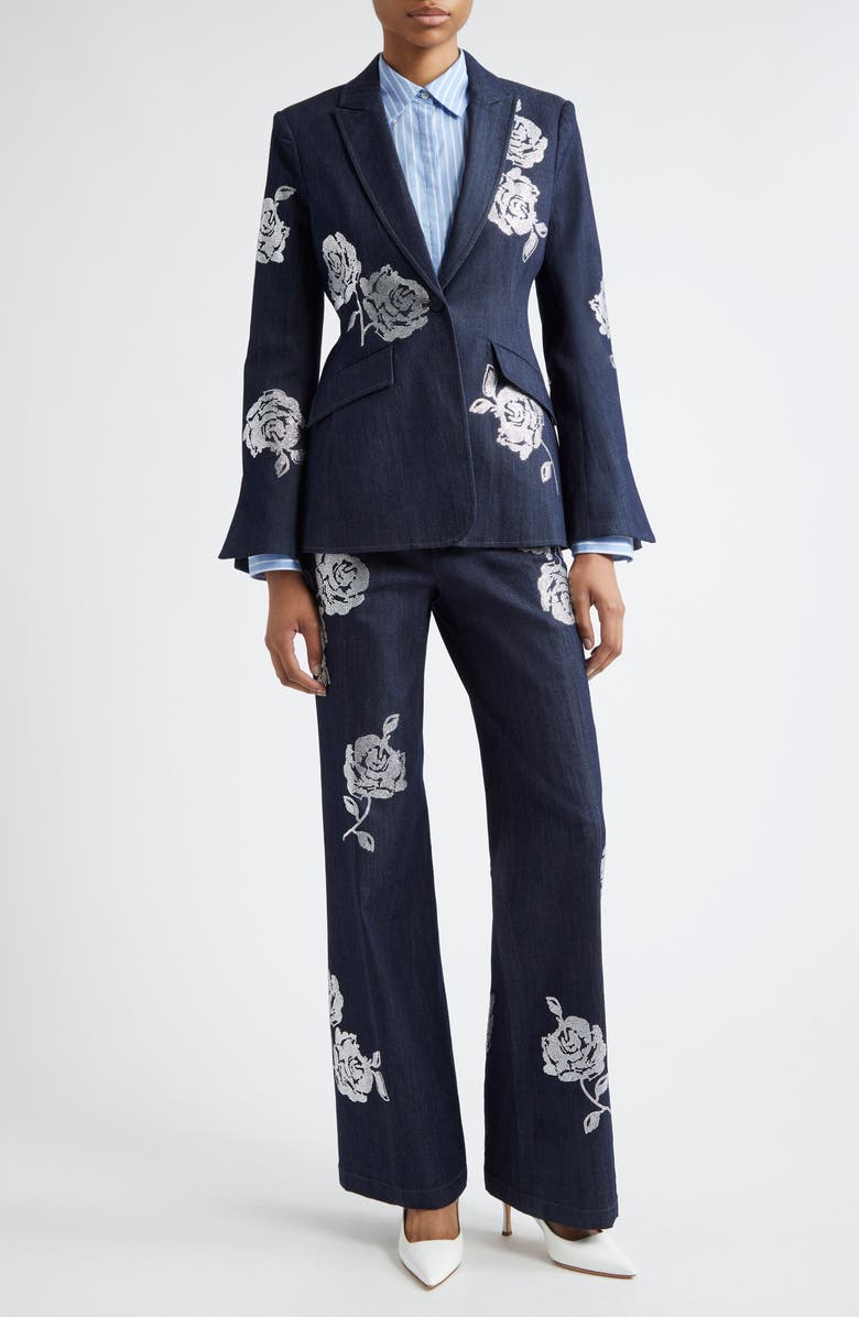Cinq à Sept Lisa Beaded Butterfly Stripe Cotton Blend Button-Up Shirt, Alternate, color, French Blue/ White