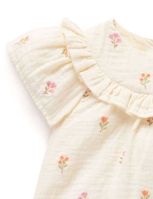 Purebaby Embroidered Ruffle Top & Bloomer Set In Neutral