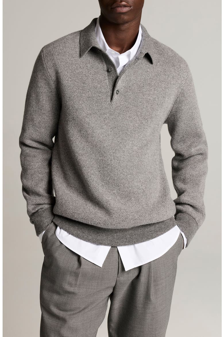 Herringbone Wool & Cashmere Sweater Polo, Main, color, MED H GREY/H GREY