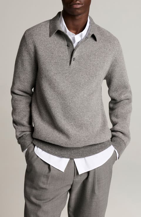 Herringbone Wool & Cashmere Sweater Polo