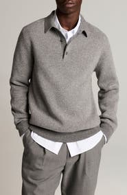 Vince Herringbone Wool & Cashmere Sweater Polo