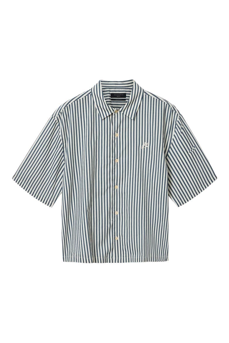 Chopin Oversize Stripe Short Sleeve Cotton Button-Up Shirt, Alternate, color, BLUE/ WHITE