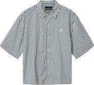 AllSaints Chopin Oversize Stripe Short Sleeve Cotton Button-Up Shirt