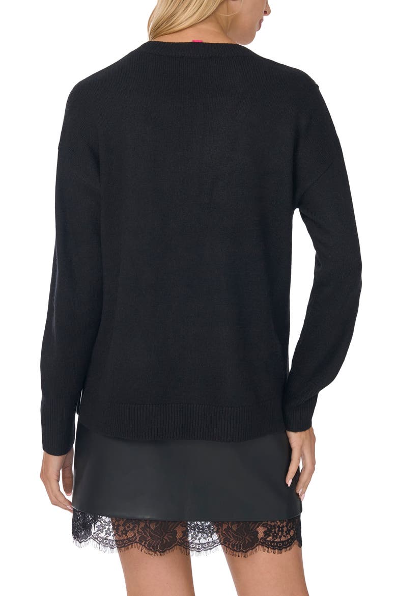 Floral Embroidered Sequin Appliqué Crewneck Sweater, Alternate, color, RICH BLACK