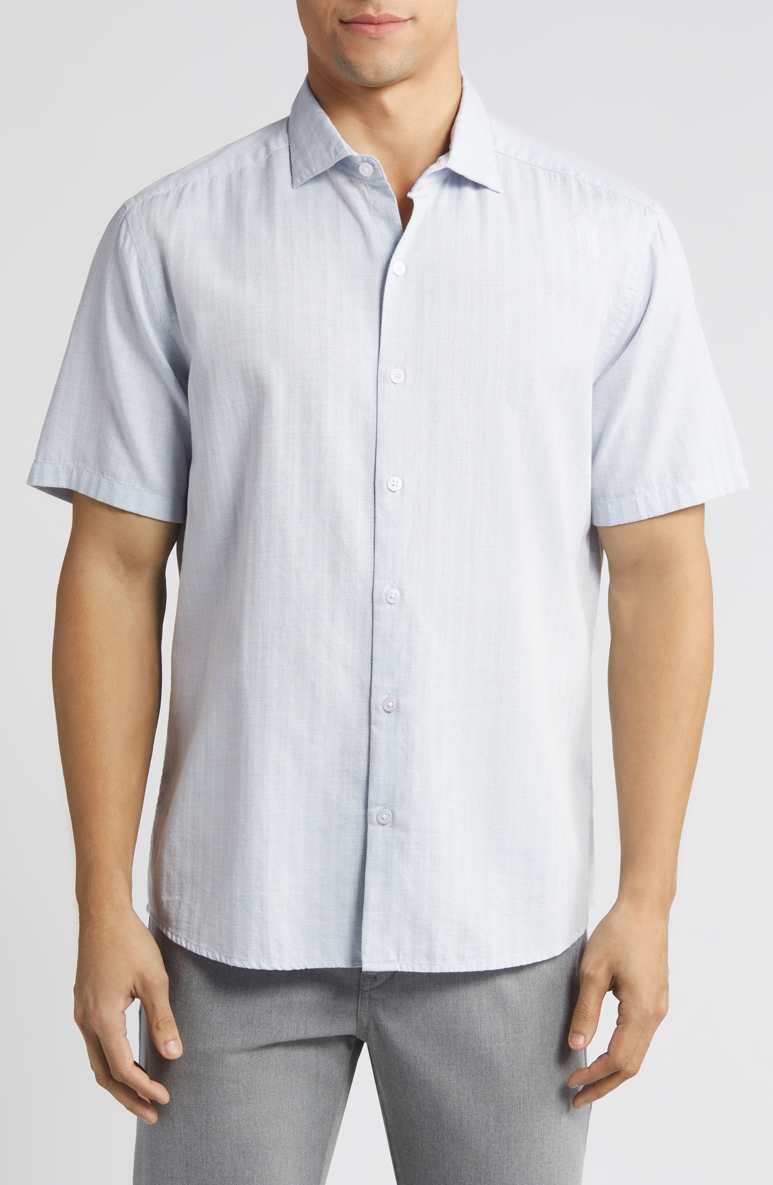 Robert Barakett Silvera Herringbone Slub Short Sleeve Button-Up Shirt