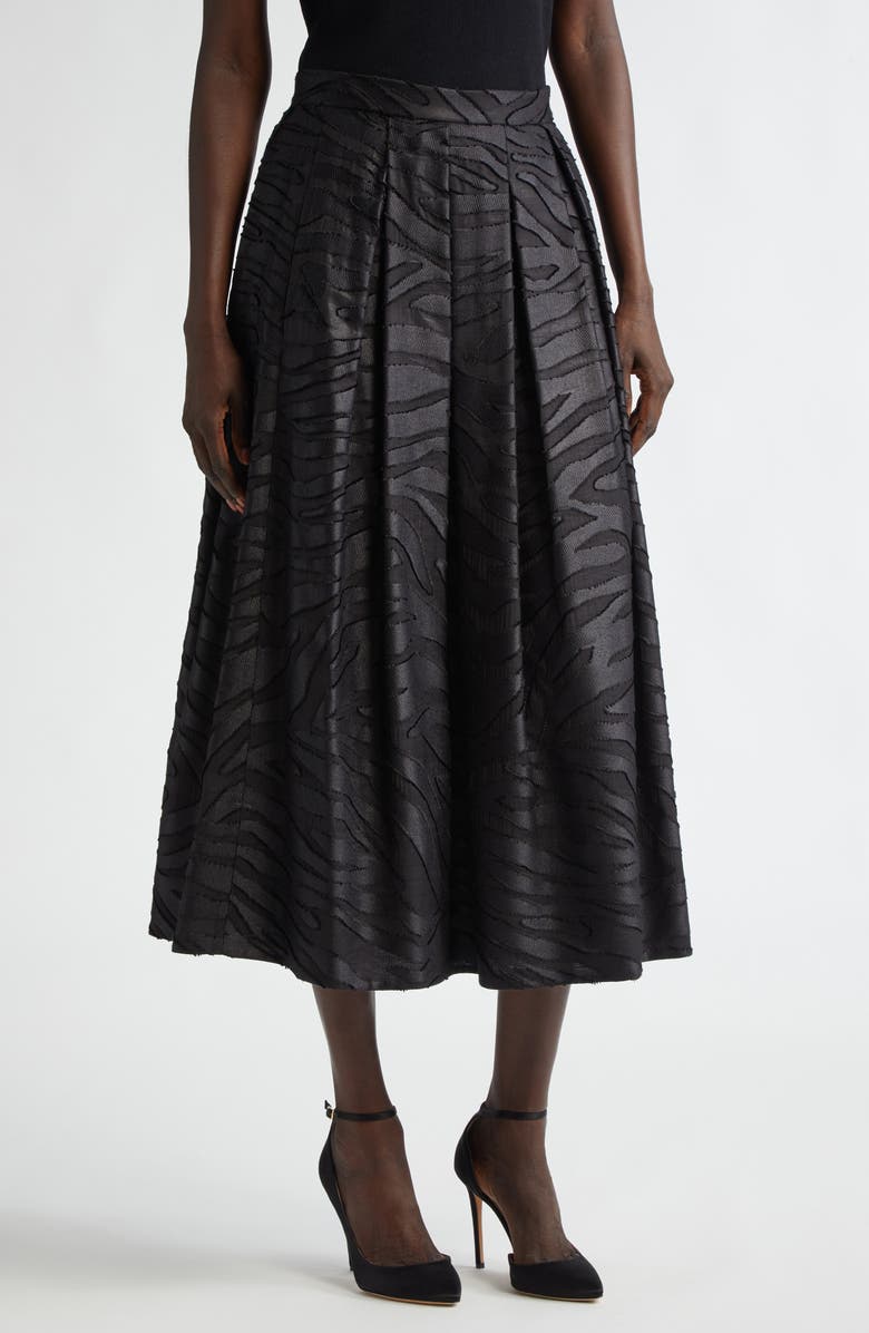 ST. JOHN Pleated Zebra Fil Coupé Skirt, Main, color, Black