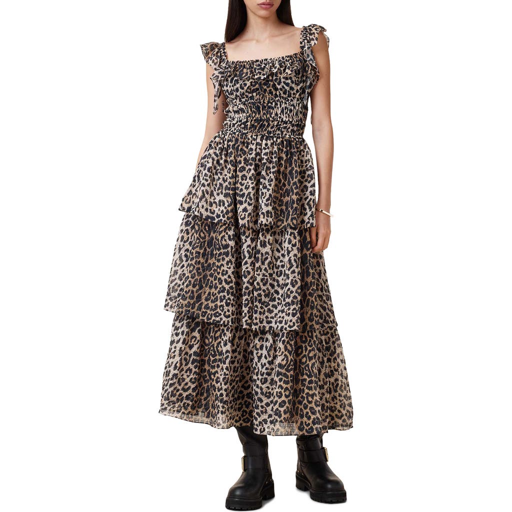 Allsaints Solonda Leopard Print Ruffle Dress In Leopard Yellow