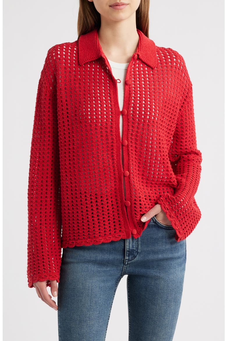 Khloe Cotton & Linen Cardigan, Main, color, PORT RED