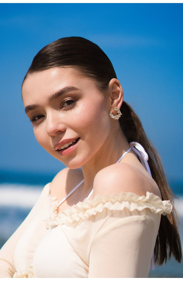 Classicharms Crescent Baguette Cubic Zirconia Stud Earrings, Alternate, color, Gold