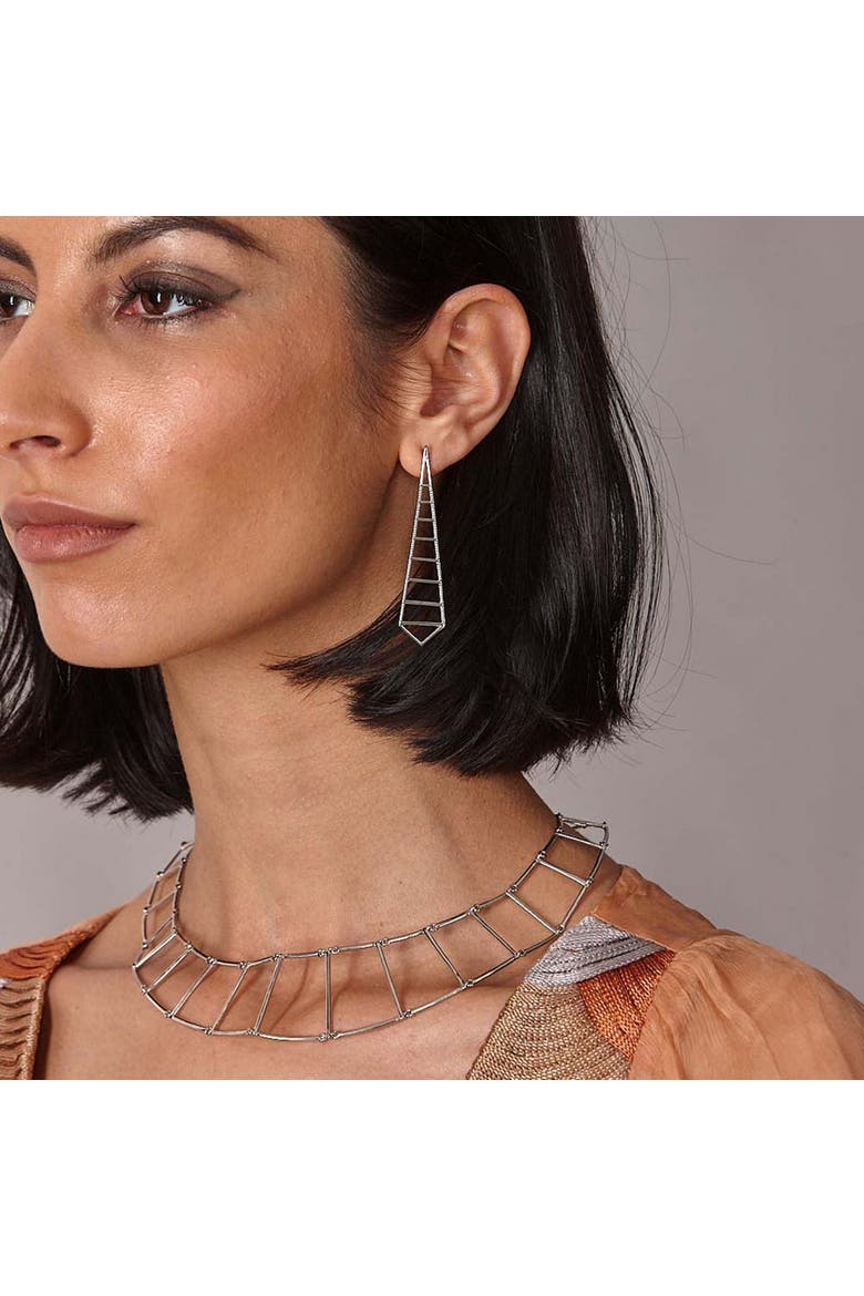 Egyptian Pyramid Earrings, Alternate, color, Sterling Silver