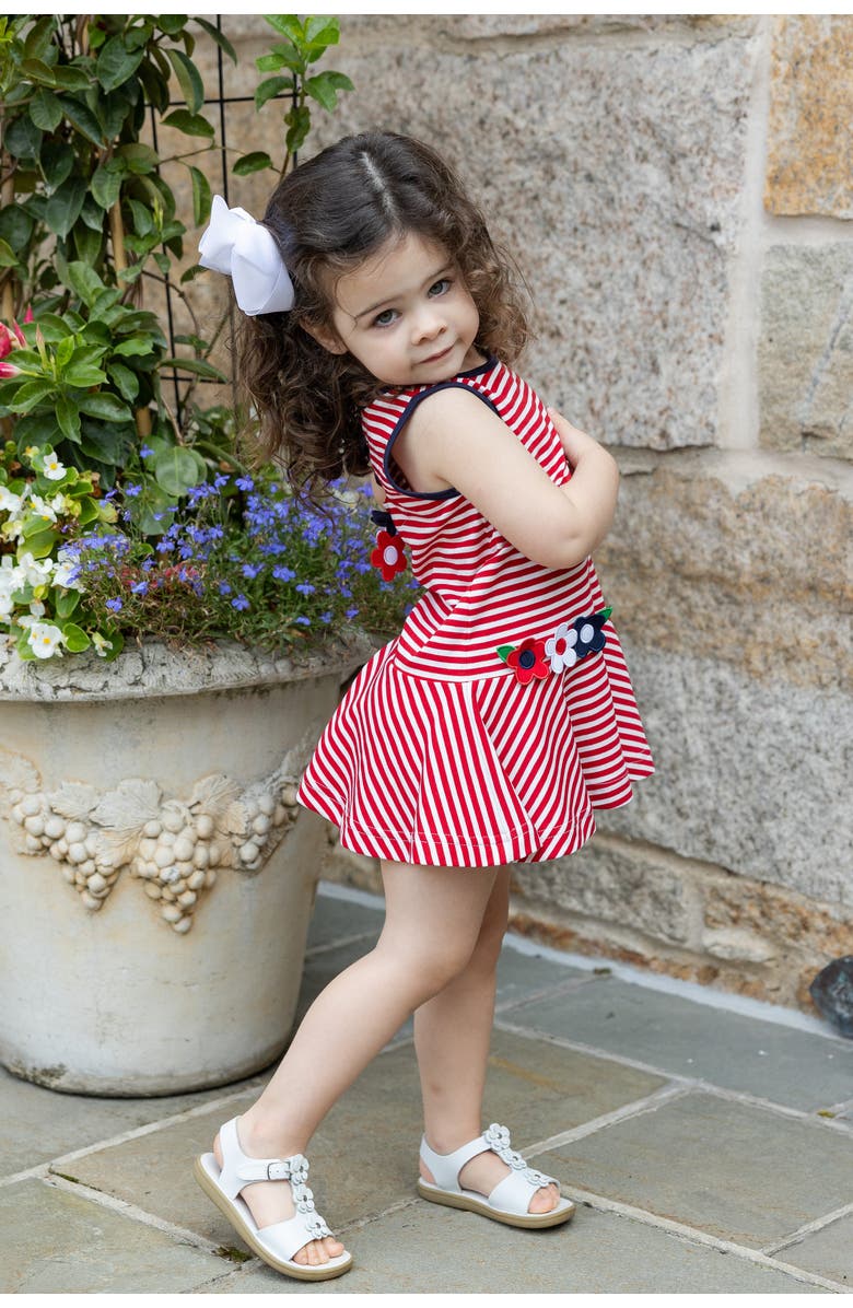 Florence Eiseman Stripe Knit Dress With Flowers, Alternate, color, Red / White