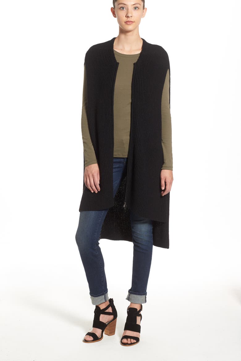 Knit Zip Vest, Alternate, color, BLACK