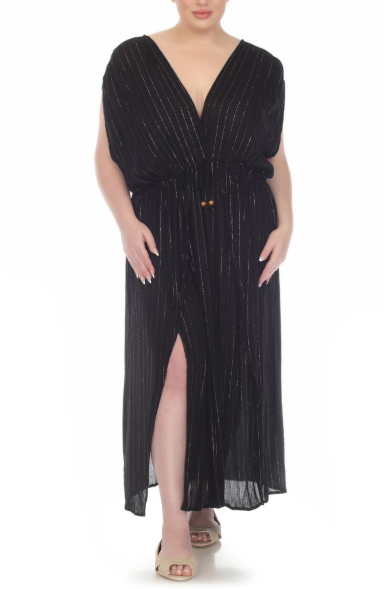 Metallic Stripe Cover-Up Maxi Dress, Alternate, color, BLACK/ SILVER