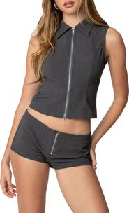 EDIKTED Allie Sleeveless Zip-Up Top