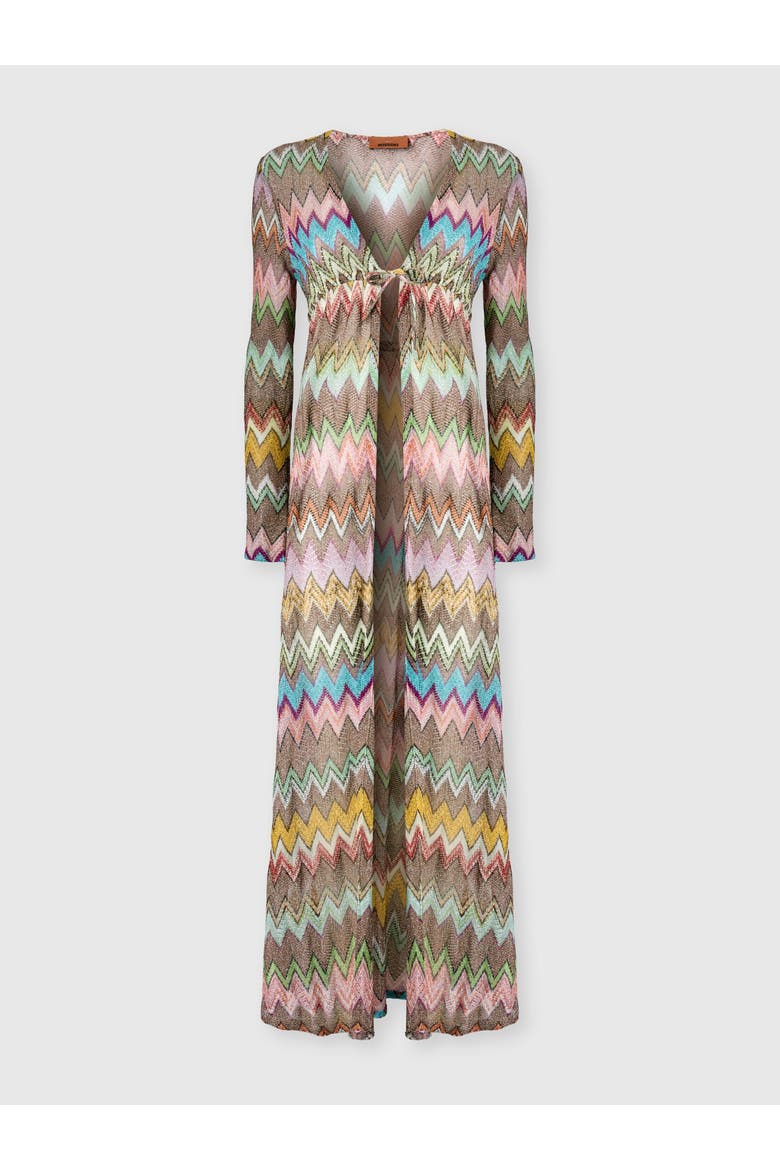 Long Cardigan In Lamé Viscose With Macro Zigzag Pattern, Main, color, Black & Multicoloured