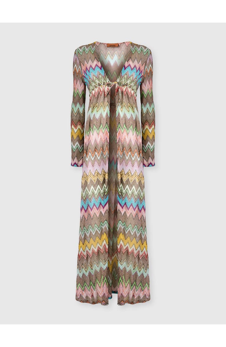Missoni Long Cardigan In Lamé Viscose With Macro Zigzag Pattern, Main, color, Black & Multicoloured