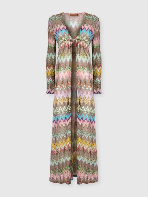 Long Cardigan In Lamé Viscose With Macro Zigzag Pattern