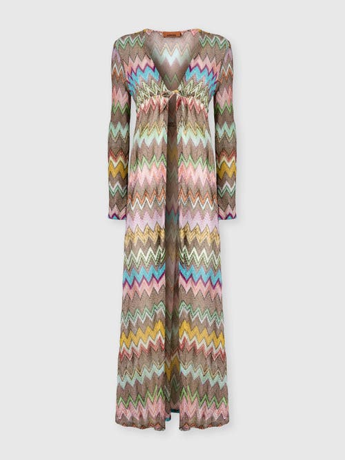 Missoni Long Cardigan In Lamé Viscose With Macro Zigzag Pattern in Black & Multicoloured at Nordstrom, Size 40