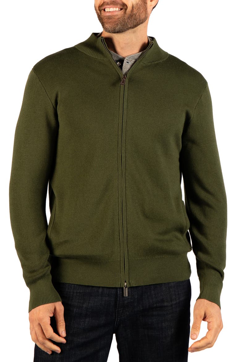 Fine Knit Full Zip Sweater, Main, color, ARMY GREEN