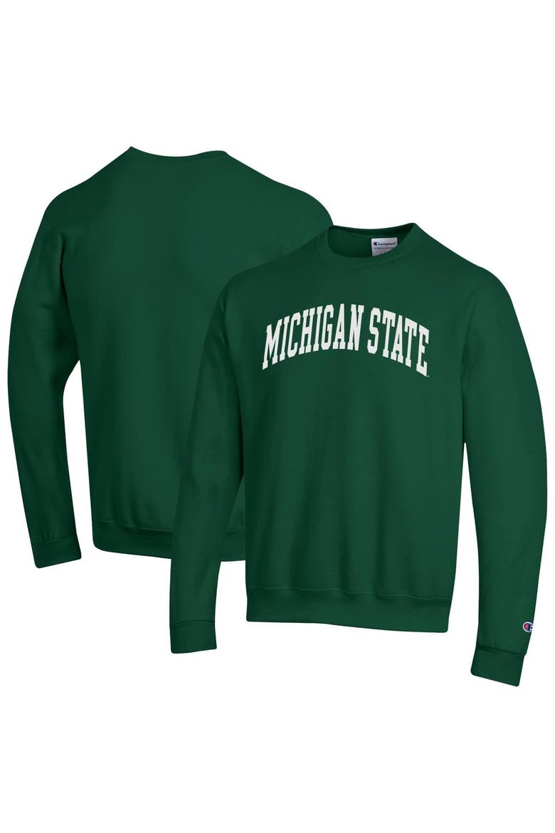 Men's Champion  Green Michigan State Spartans Basic Arch Fleece Pullover Sweatshirt, Main, color, Green