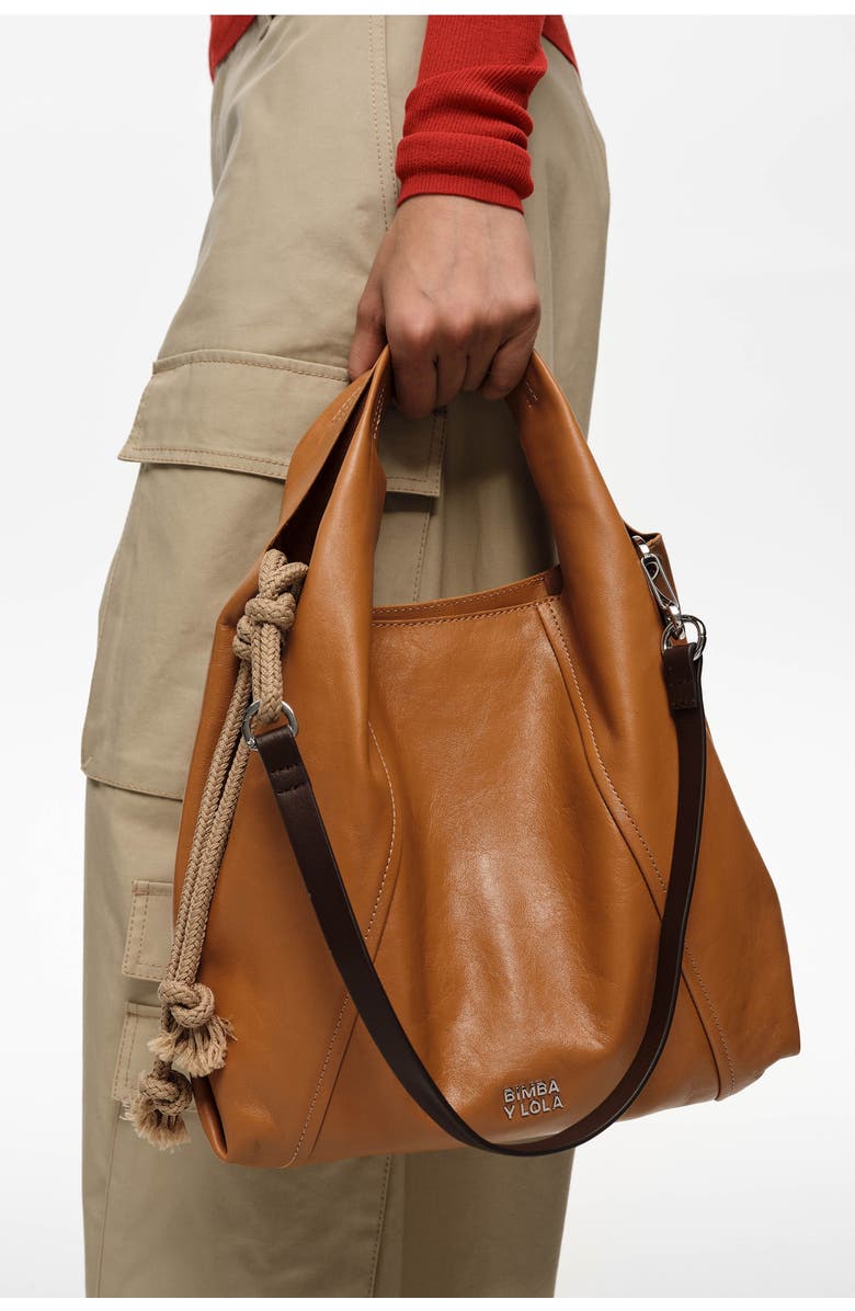 Bimba y Lola Leather Paper Bag, Alternate, color, Toffee