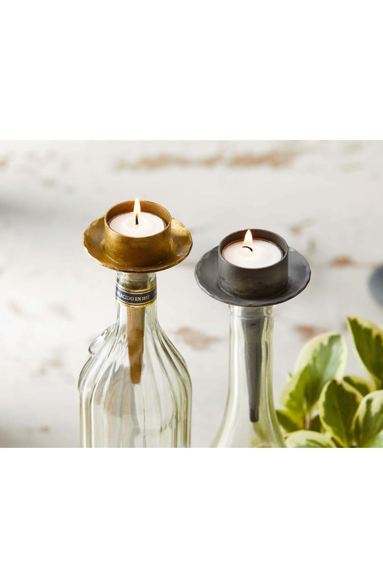 tag Black Iron Tealight Holder Bottle Stopper Design Candle Holder, Alternate, color, Black