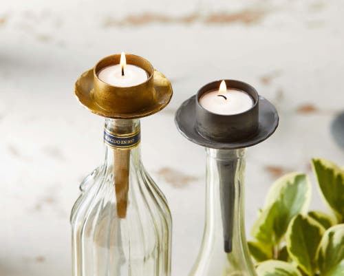 Tag Black Iron Tealight Holder Bottle Stopper Design Candle Holder In Gray