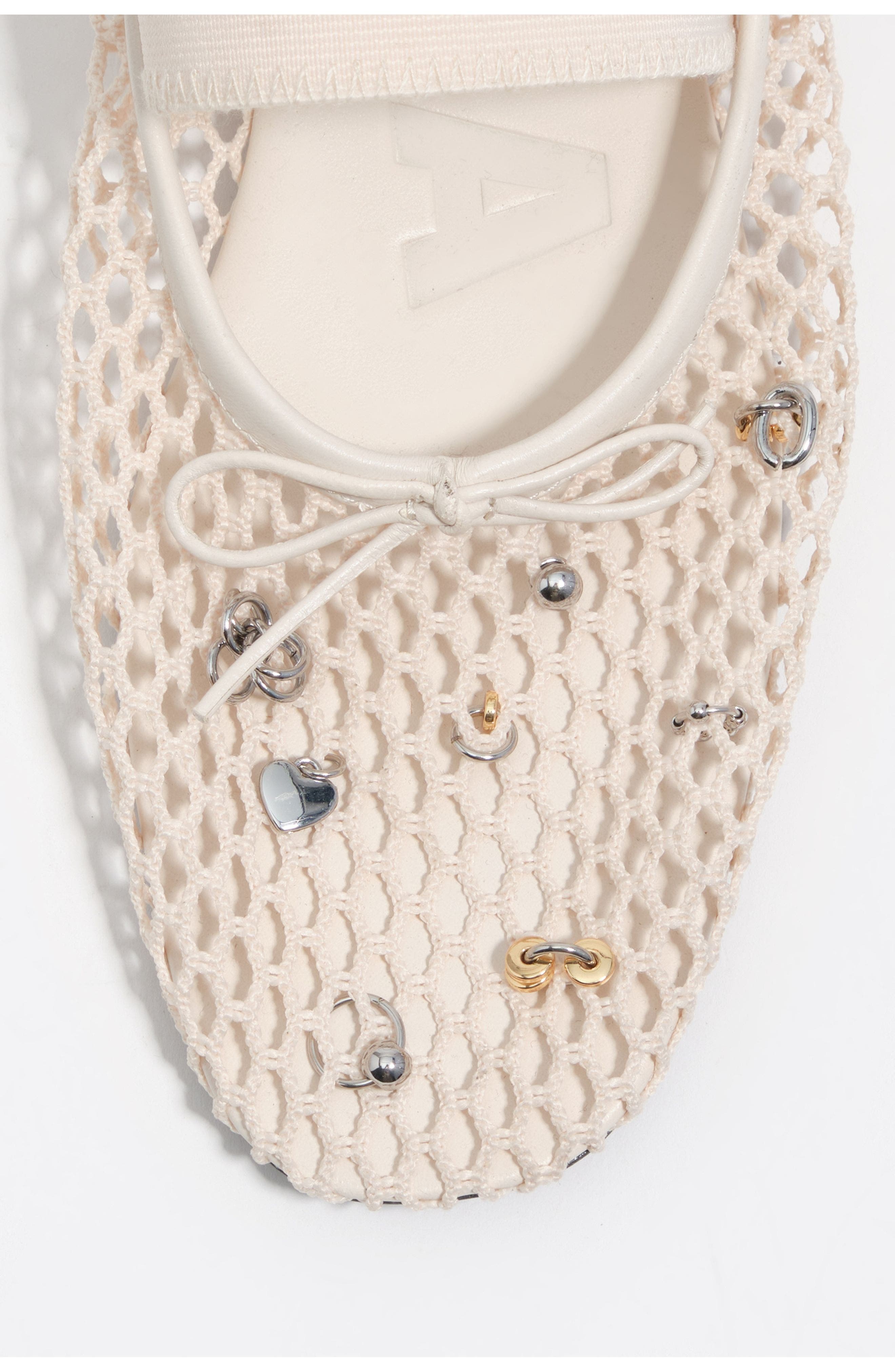 Bimba y Lola Mesh Ballerina Flats with Metal Details, Alternate, color, Off White