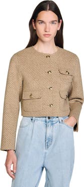 SANDRO Cropped button-down jacket