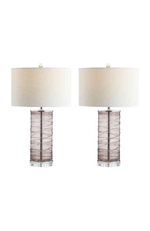 Cole 27.5" Modern Fused Glass Cylinder LED Table Lamp (Set of 2)