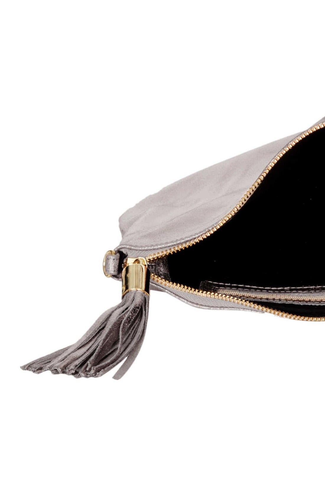 Crackled Metallic Zip Top Clutch, Alternate, color, PEWTER