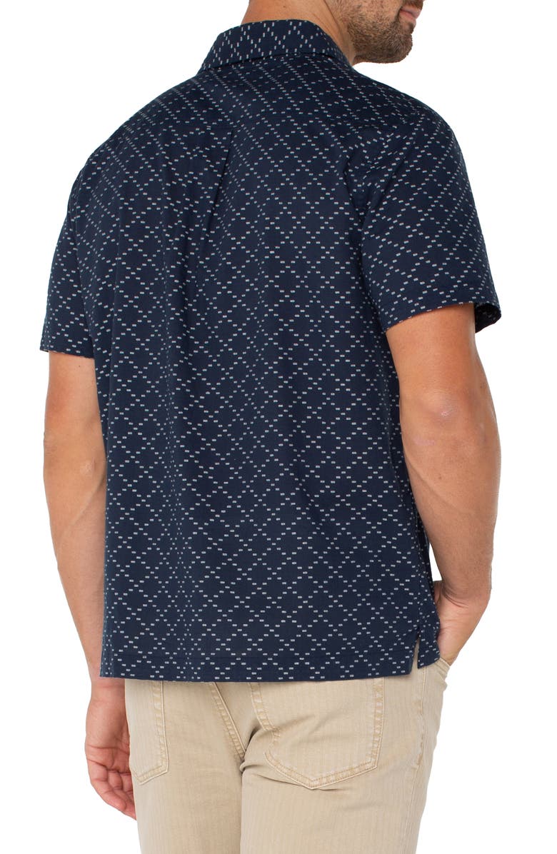 Liverpool Los Angeles Embroidered Geo Pattern Short Sleeve Cotton Button-Up Shirt, Alternate, color, 