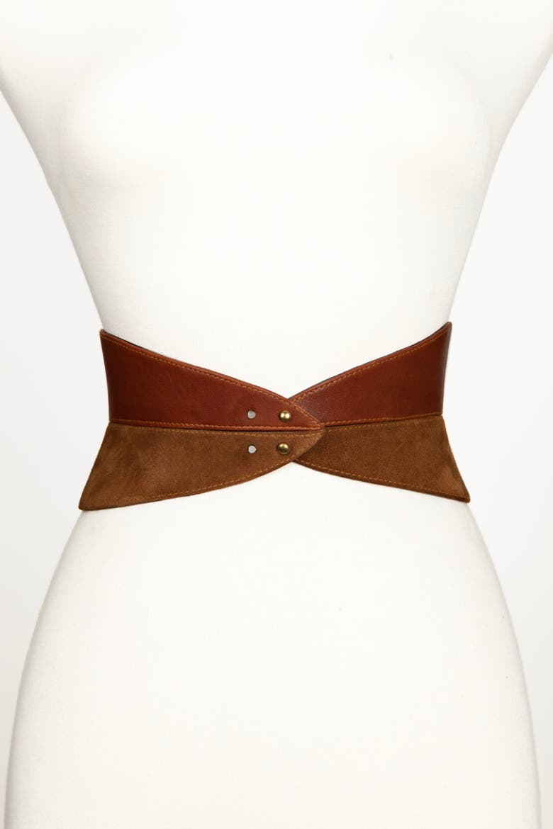Corset Leather Belt, Main, color, Cognac