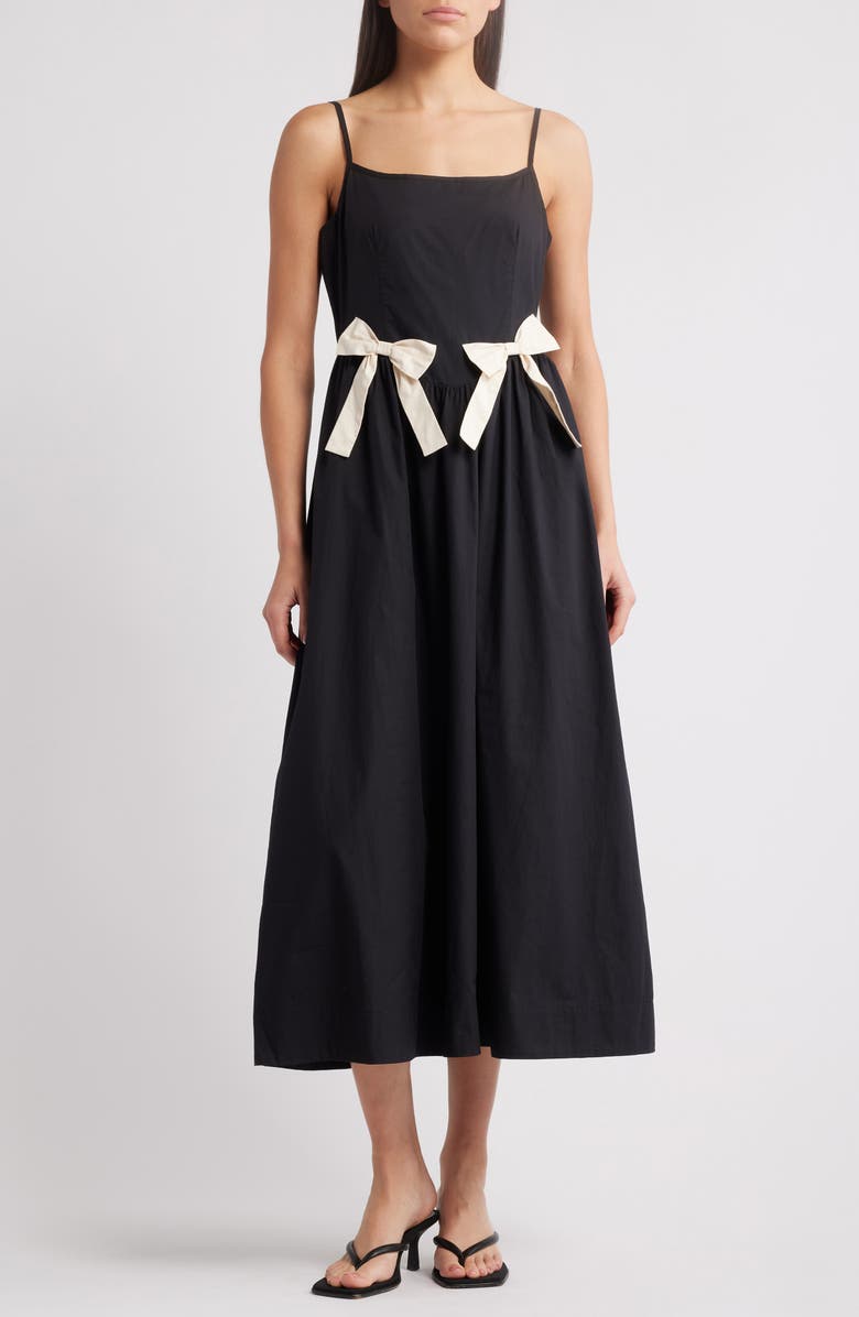 MOON RIVER Bow Detail Cotton Midi Dress, Main, color, 