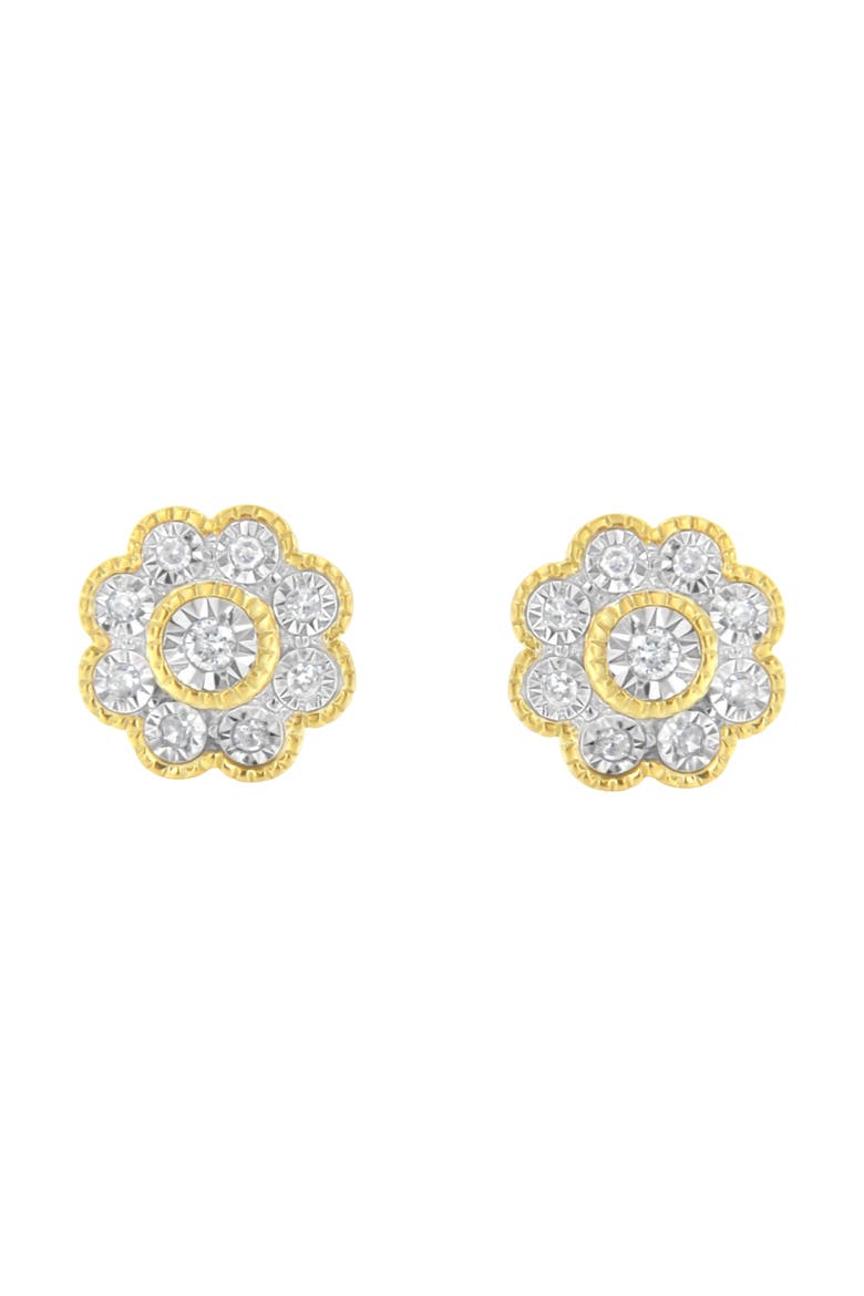 14K Yellow Gold Plated Silver 1/6 Ct Miracle-Plate Diamond Floral Stud Earrings, Alternate, color, Yellow