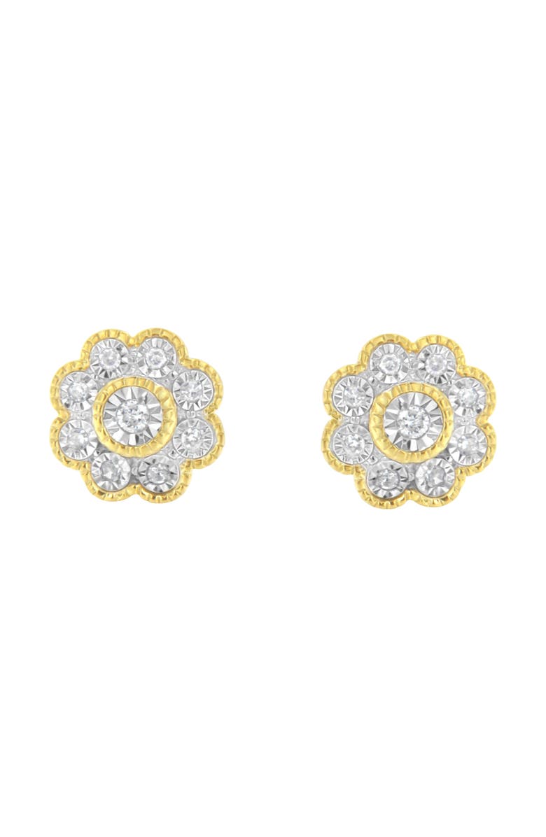 Haus of Brilliance 14K Yellow Gold Plated Silver 1/6 Ct Miracle-Plate Diamond Floral Stud Earrings, Alternate, color, Yellow