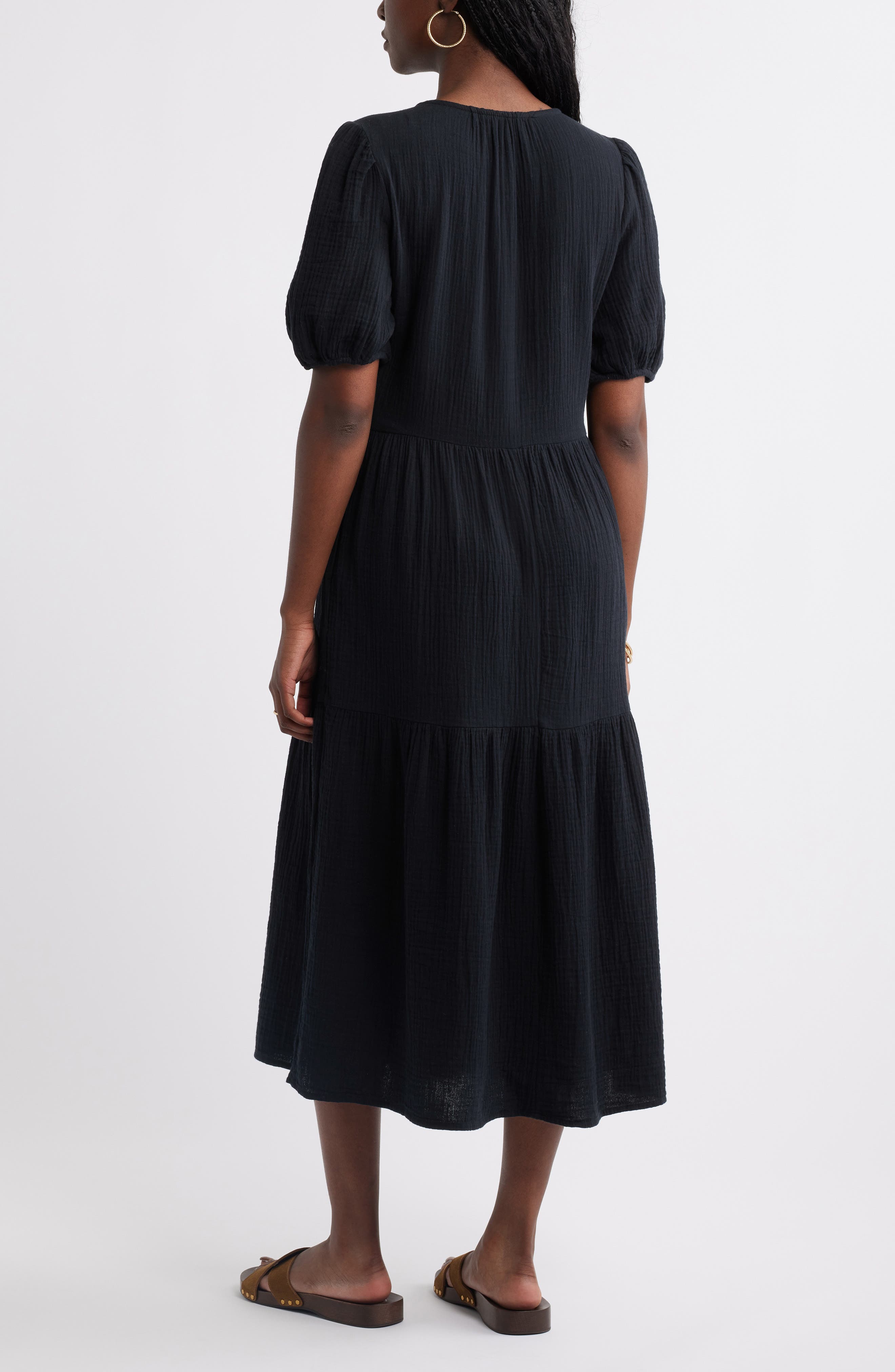 cotton dresses with sleeves DF Maxi Dress Full DesignerFriday 100% Cotton Puff Sleeve Tiered Cotton Gauze