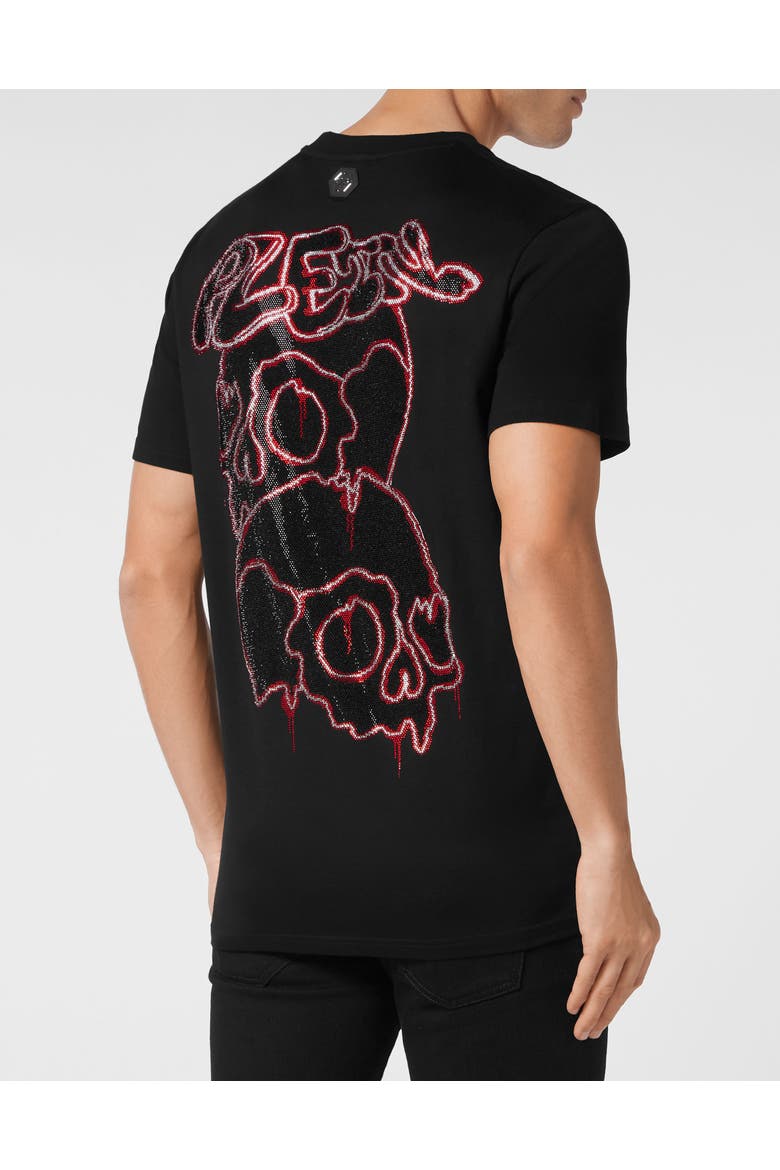 T-Shirt Round Neck Ss With Crystals Dripping Skull Men, Alternate, color, black