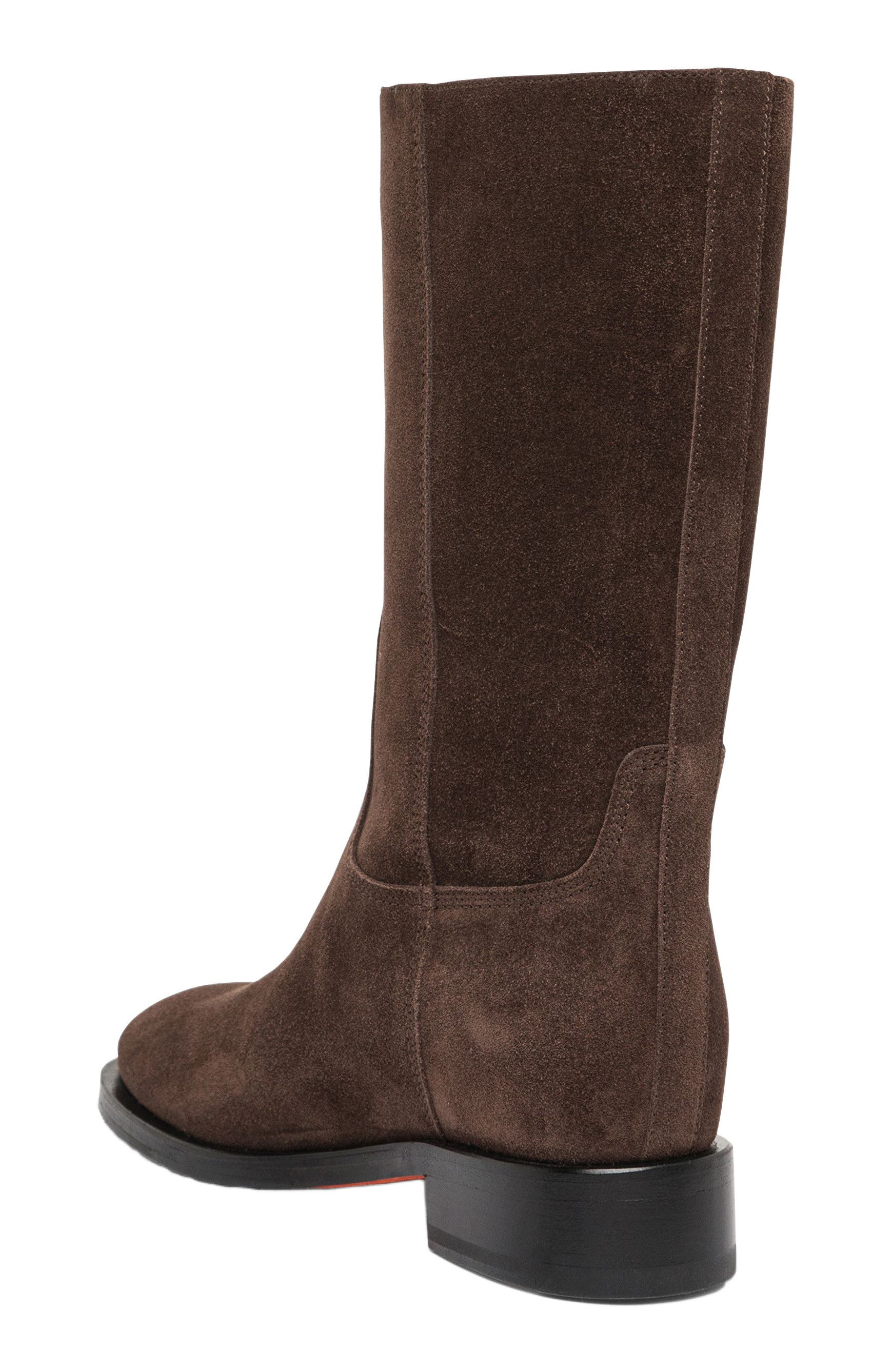 Santoni Leather midi-boot in suede, Alternate, color, Brown