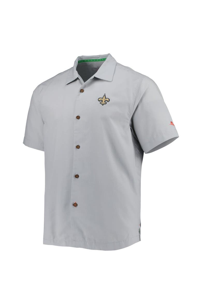 Men's Tommy Bahama Gray New Orleans Saints Coconut Point Frondly Fan Camp IslandZone Button-Up Shirt, Alternate, color, Gray