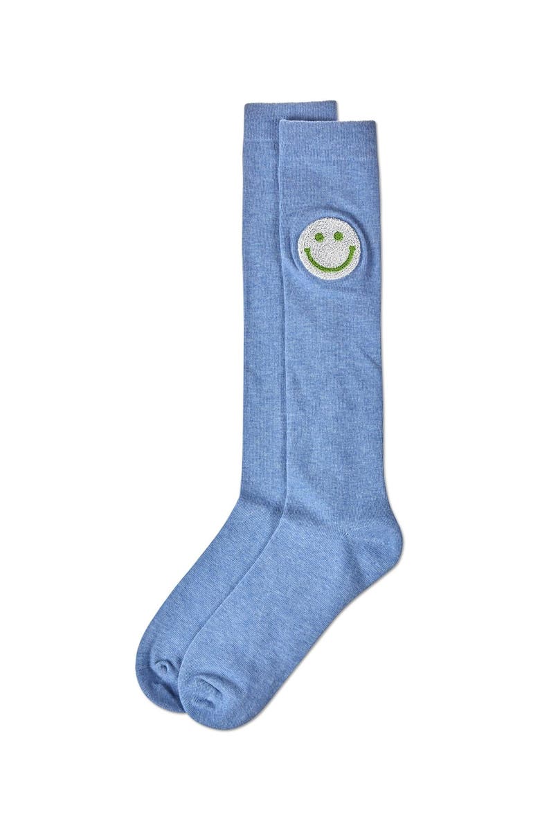 MeMoi Fuzzy Smiley Face Knee High Socks, Alternate, color, Green